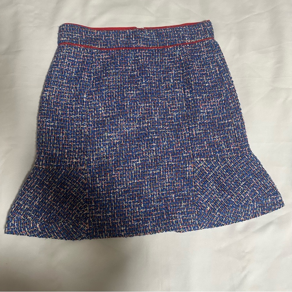 J. Crew Blue and Red Tweed Mini Skirt with fabric made in Italy size 6